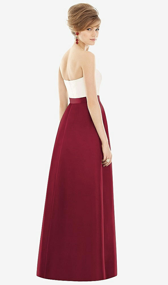【STYLE: D755】Strapless Pleated Skirt Maxi Dress with Pockets【COLOR: Burgundy &amp; Ivory】