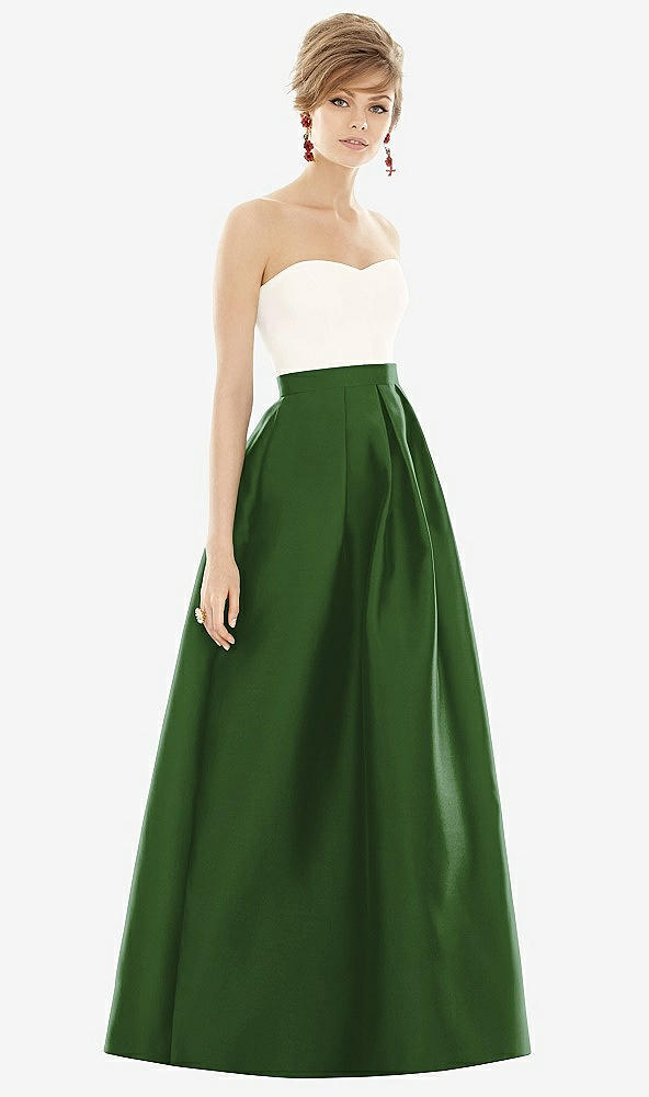 【STYLE: D755】Strapless Pleated Skirt Maxi Dress with Pockets【COLOR: Celtic &amp; Ivory】