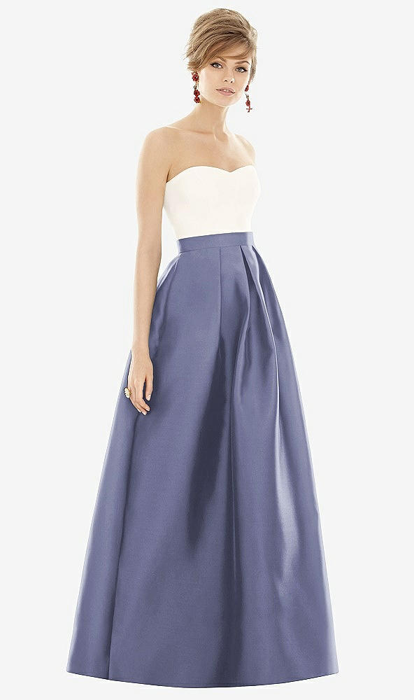 【STYLE: D755】Strapless Pleated Skirt Maxi Dress with Pockets【COLOR: French Blue &amp; Ivory】