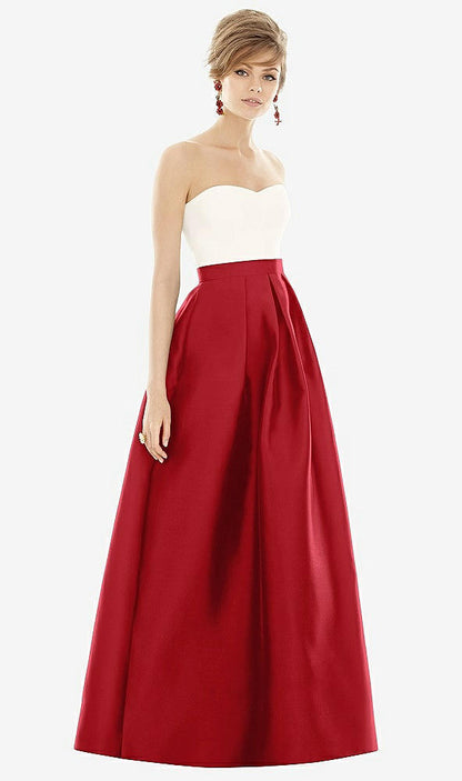 【STYLE: D755】Strapless Pleated Skirt Maxi Dress with Pockets【COLOR: Garnet &amp; Ivory】