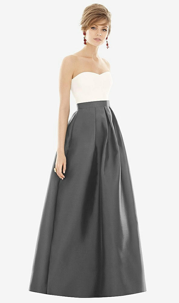 【NEW】【STYLE: D755】ストラップレス プリーツ スカート マキシ ドレス ポケット付き【COLOR: Gunmetal &amp; Ivory】【SIZE: 00-30W】