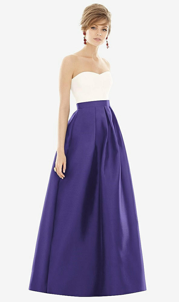 【STYLE: D755】Strapless Pleated Skirt Maxi Dress with Pockets【COLOR: Grape &amp; Ivory】