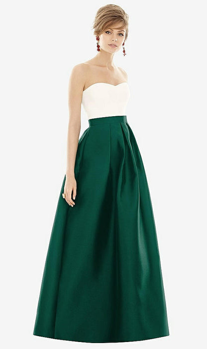 【STYLE: D755】Strapless Pleated Skirt Maxi Dress with Pockets【COLOR: Hunter Green &amp; Ivory】