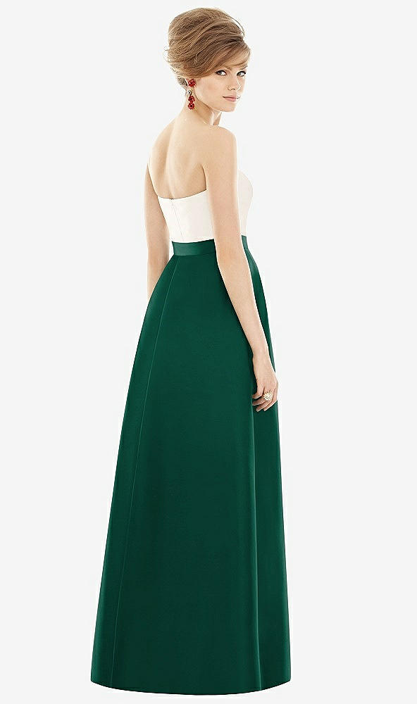 【STYLE: D755】Strapless Pleated Skirt Maxi Dress with Pockets【COLOR: Hunter Green &amp; Ivory】