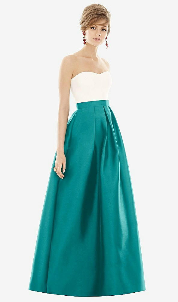 【STYLE: D755】Strapless Pleated Skirt Maxi Dress with Pockets【COLOR: Jade &amp; Ivory】