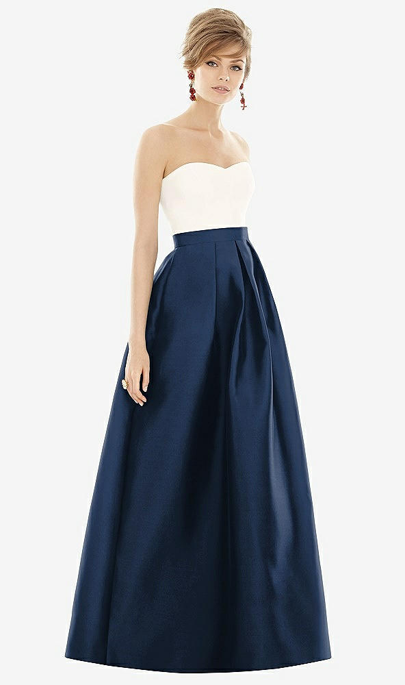 【STYLE: D755】Strapless Pleated Skirt Maxi Dress with Pockets【COLOR: Midnight Navy &amp; Ivory】