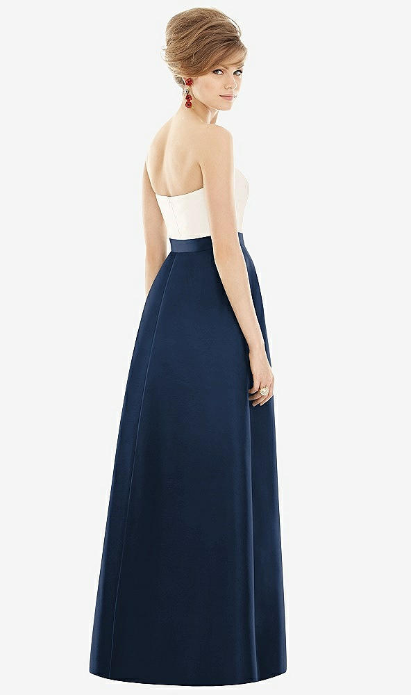 【STYLE: D755】Strapless Pleated Skirt Maxi Dress with Pockets【COLOR: Midnight Navy &amp; Ivory】