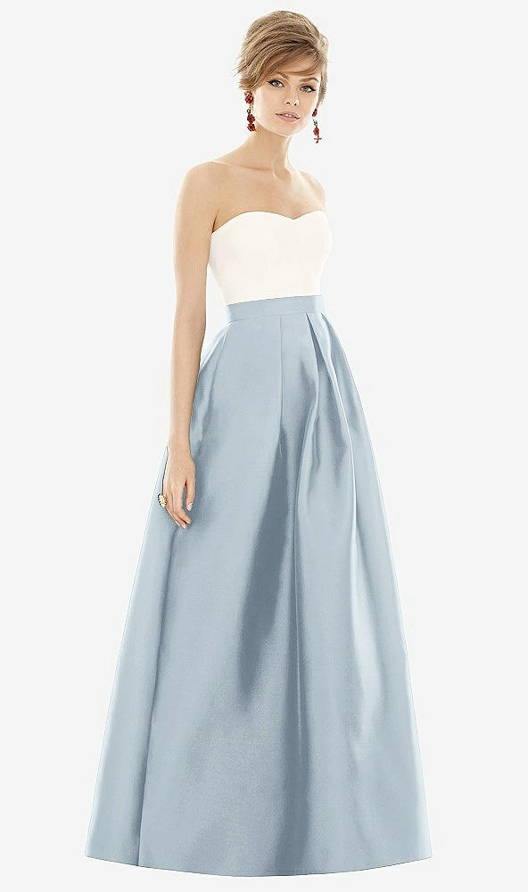 【STYLE: D755】Strapless Pleated Skirt Maxi Dress with Pockets【COLOR: Mist &amp; Ivory】