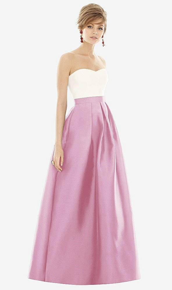 【STYLE: D755】Strapless Pleated Skirt Maxi Dress with Pockets【COLOR: Powder Pink &amp; Ivory】