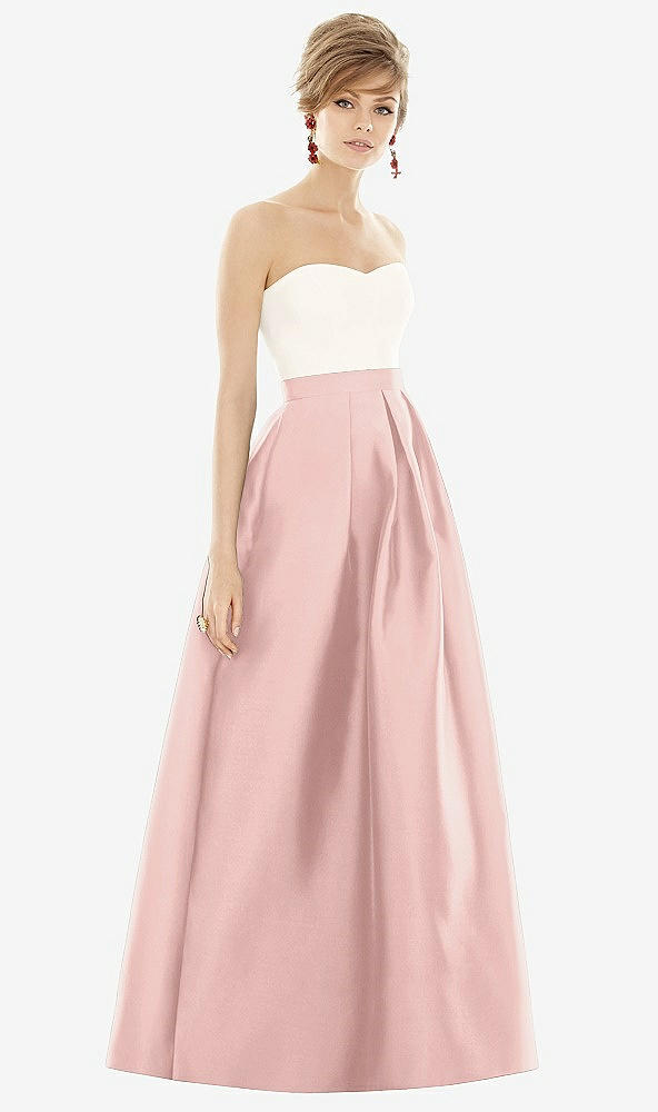 【STYLE: D755】Strapless Pleated Skirt Maxi Dress with Pockets【COLOR: Rose - PANTONE Rose Quartz &amp; Ivory】