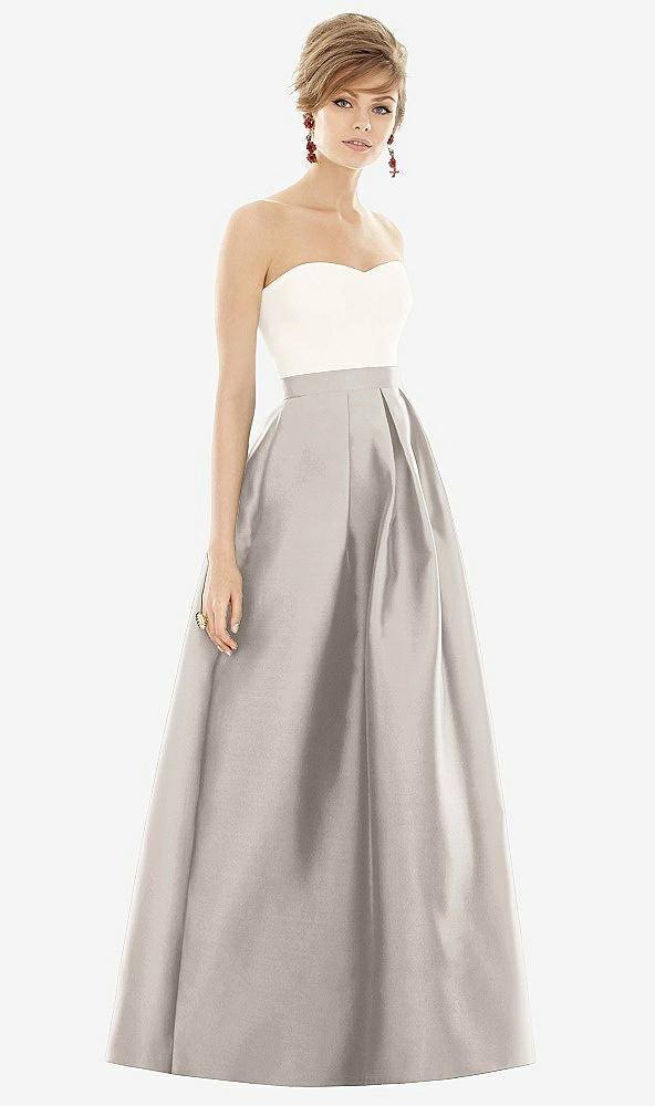 【NEW】【STYLE: D755】ストラップレス プリーツ スカート マキシ ドレス ポケット付き【COLOR: Taupe &amp; Ivory】【SIZE: 00-30W】