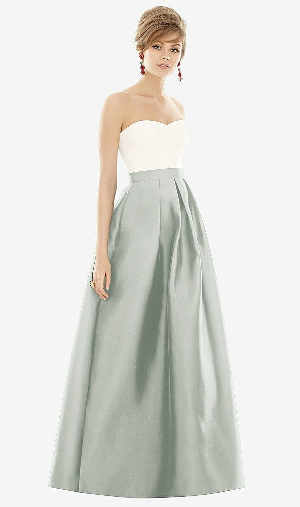 【STYLE: D755】Strapless Pleated Skirt Maxi Dress with Pockets【COLOR: Willow Green &amp; Ivory】