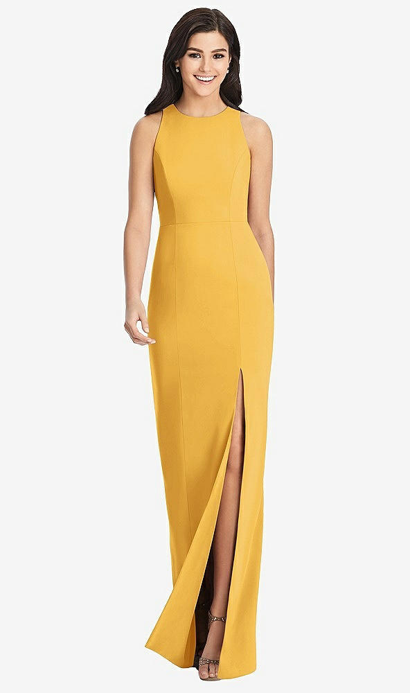 【STYLE: 3029】Diamond Cutout Back Trumpet Gown with Front Slit【COLOR: NYC Yellow】