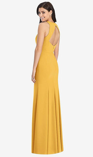 【STYLE: 3029】Diamond Cutout Back Trumpet Gown with Front Slit【COLOR: NYC Yellow】