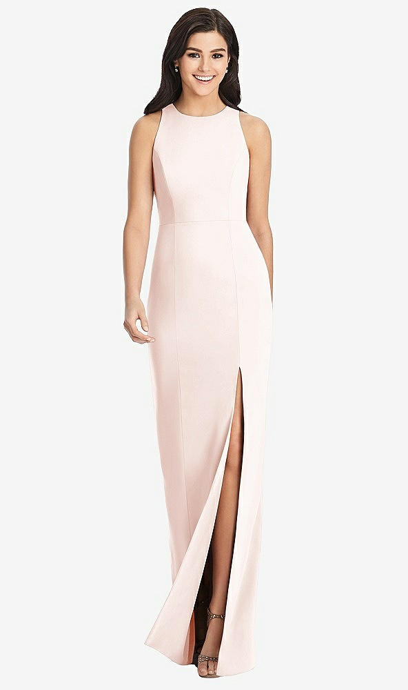 【STYLE: 3029】Diamond Cutout Back Trumpet Gown with Front Slit【COLOR: Blush】