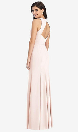 【STYLE: 3029】Diamond Cutout Back Trumpet Gown with Front Slit【COLOR: Blush】
