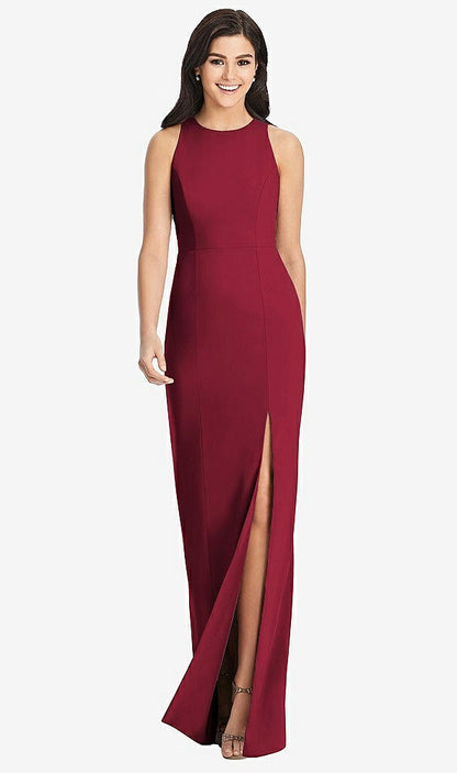 【STYLE: 3029】Diamond Cutout Back Trumpet Gown with Front Slit【COLOR: Burgundy】