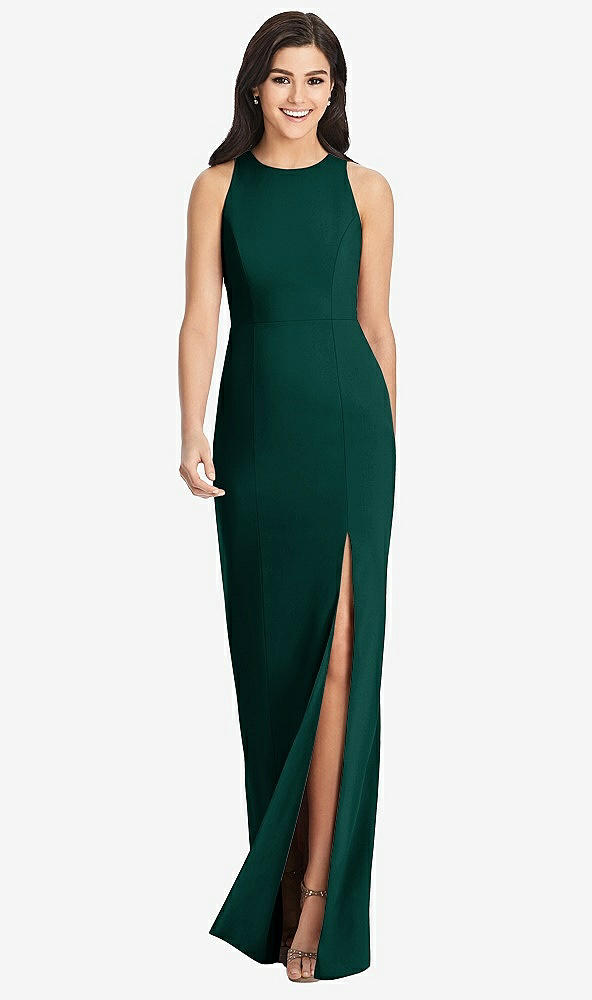 【STYLE: 3029】Diamond Cutout Back Trumpet Gown with Front Slit【COLOR: Evergreen】