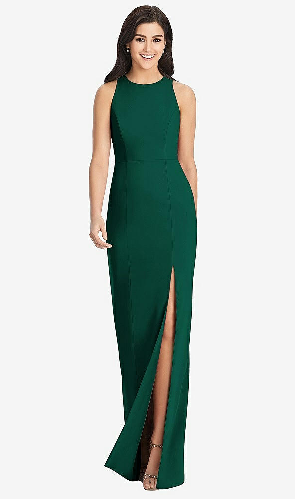 【STYLE: 3029】Diamond Cutout Back Trumpet Gown with Front Slit【COLOR: Hunter Green】