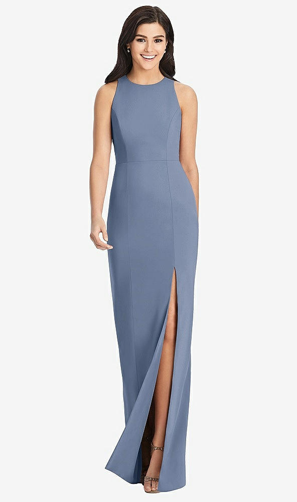 【STYLE: 3029】Diamond Cutout Back Trumpet Gown with Front Slit【COLOR: Larkspur Blue】