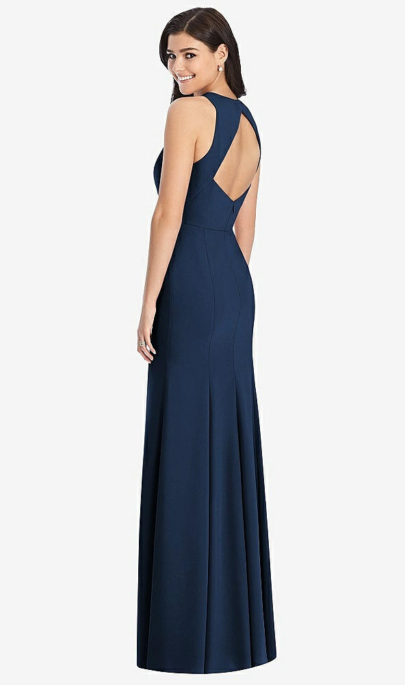【STYLE: 3029】Diamond Cutout Back Trumpet Gown with Front Slit【COLOR: Midnight Navy】