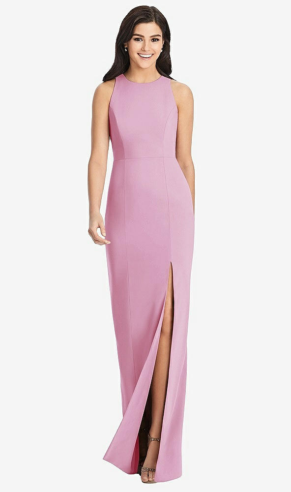 【STYLE: 3029】Diamond Cutout Back Trumpet Gown with Front Slit【COLOR: Powder Pink】