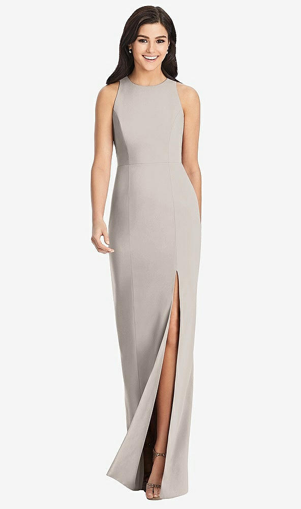 【STYLE: 3029】Diamond Cutout Back Trumpet Gown with Front Slit【COLOR: Taupe】