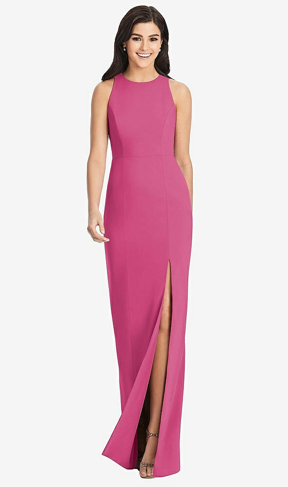 【STYLE: 3029】Diamond Cutout Back Trumpet Gown with Front Slit【COLOR: Tea Rose】