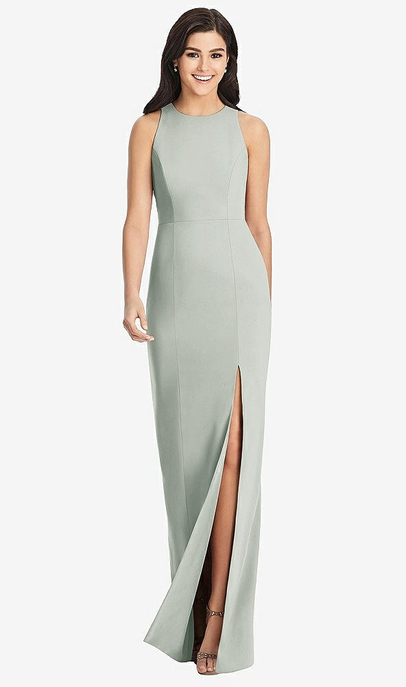 【STYLE: 3029】Diamond Cutout Back Trumpet Gown with Front Slit【COLOR: Willow Green】