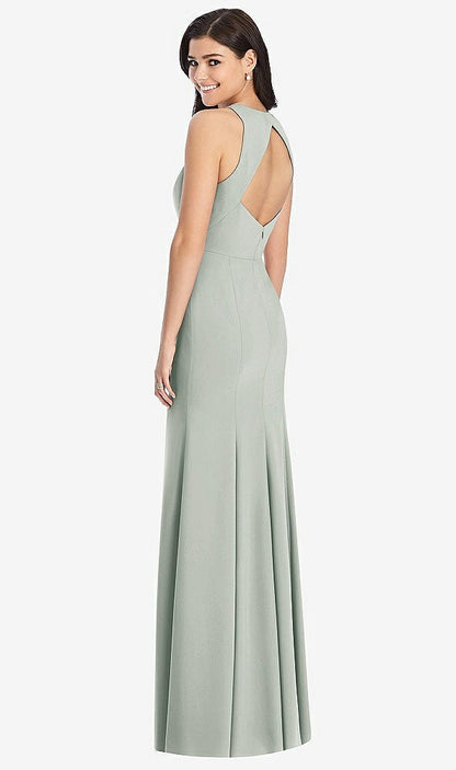 【STYLE: 3029】Diamond Cutout Back Trumpet Gown with Front Slit【COLOR: Willow Green】