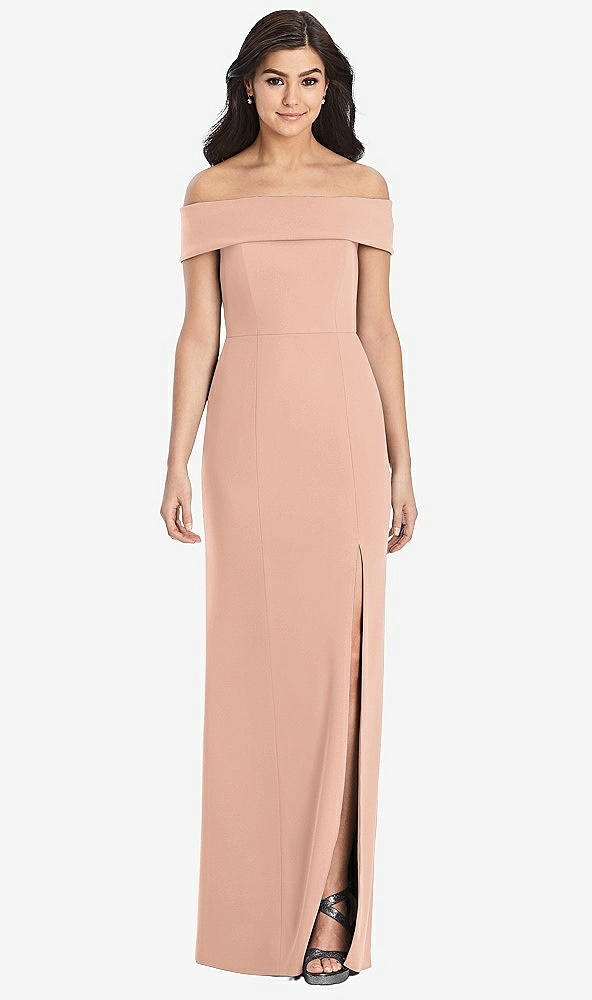 【STYLE: 3030】Cuffed Off-the-Shoulder Trumpet Gown【COLOR: Pale Peach】