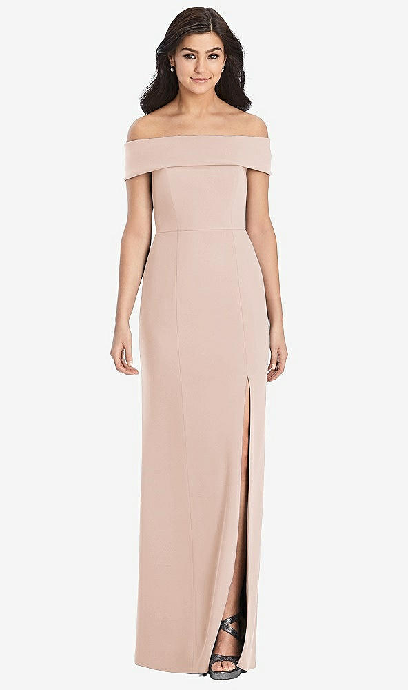 【STYLE: 3030】Cuffed Off-the-Shoulder Trumpet Gown【COLOR: Cameo】