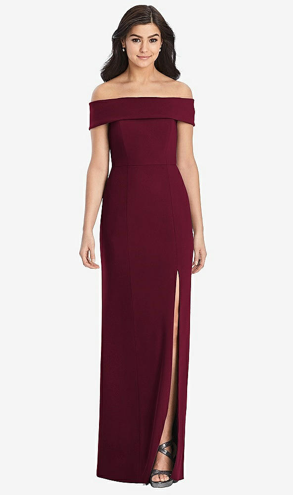 【STYLE: 3030】Cuffed Off-the-Shoulder Trumpet Gown【COLOR: Cabernet】