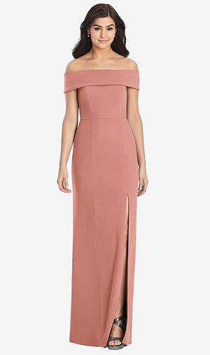 【STYLE: 3030】Cuffed Off-the-Shoulder Trumpet Gown【COLOR: Desert Rose】