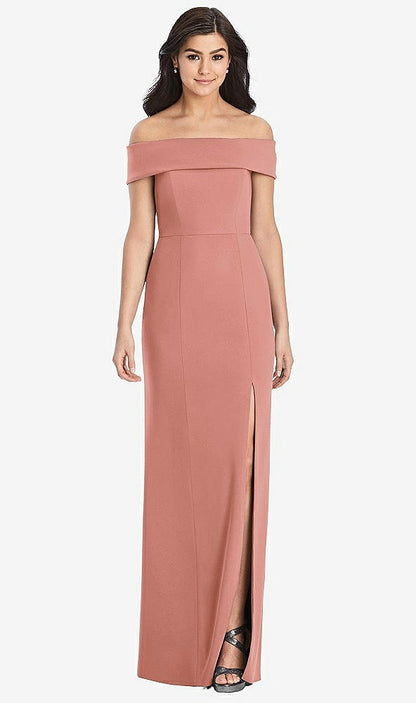 【STYLE: 3030】Cuffed Off-the-Shoulder Trumpet Gown【COLOR: Desert Rose】