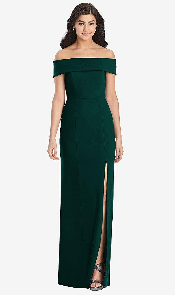 【STYLE: 3030】Cuffed Off-the-Shoulder Trumpet Gown【COLOR: Evergreen】