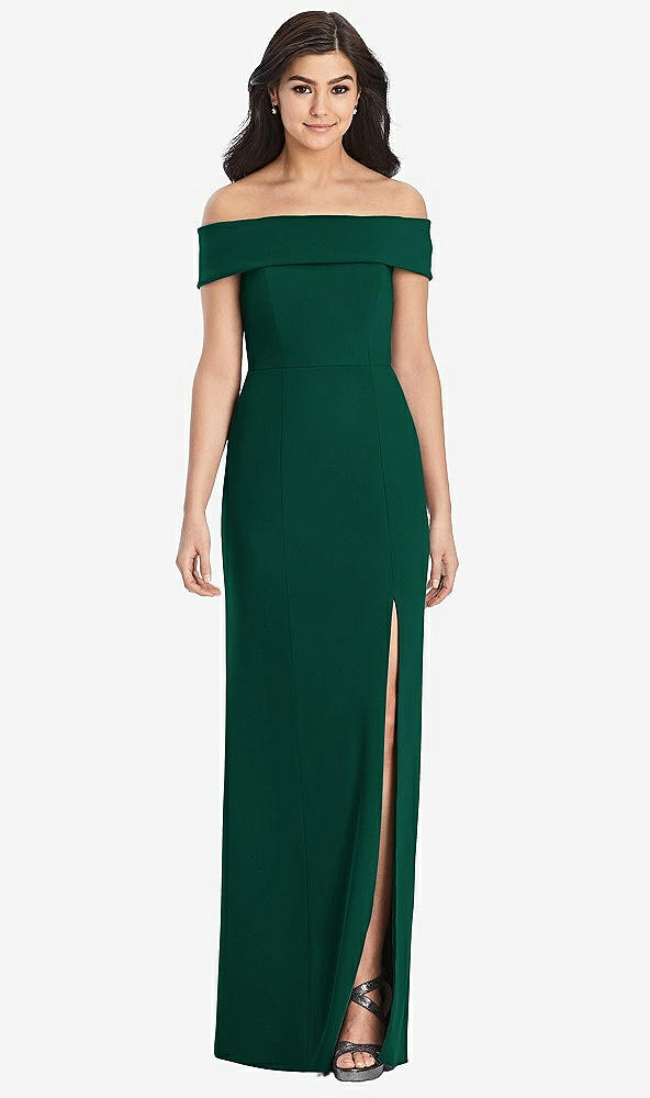 【STYLE: 3030】Cuffed Off-the-Shoulder Trumpet Gown【COLOR: Hunter Green】