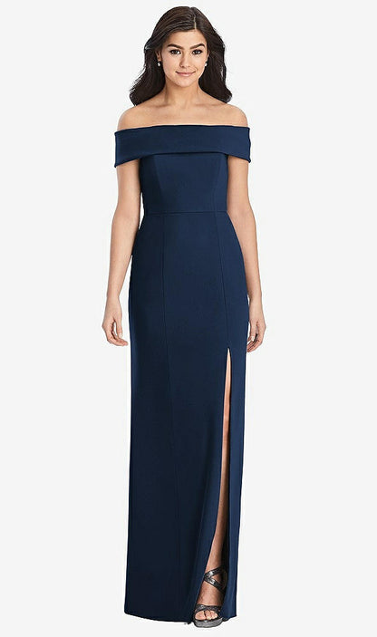 【STYLE: 3030】Cuffed Off-the-Shoulder Trumpet Gown【COLOR: Midnight Navy】