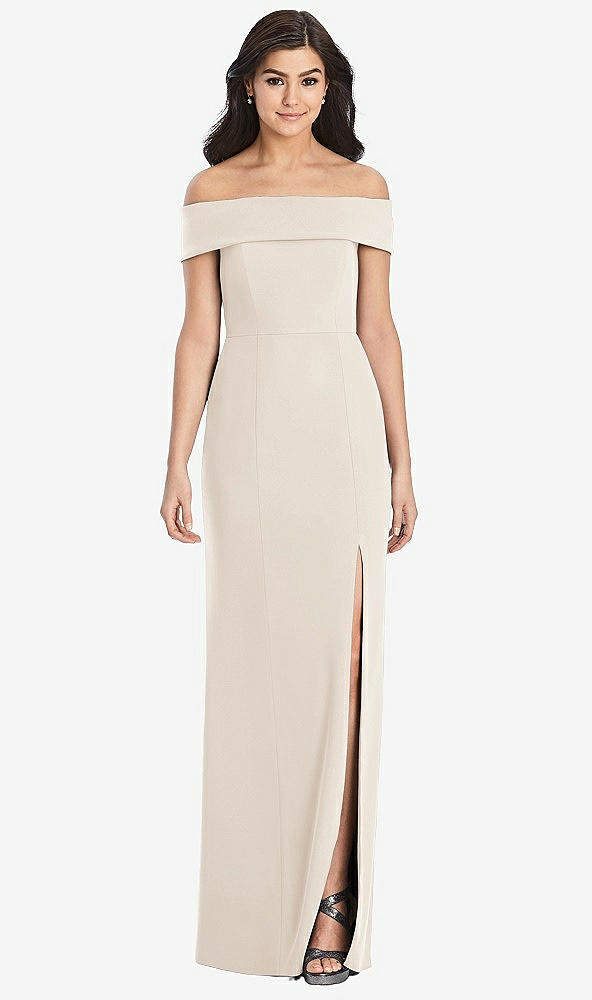【STYLE: 3030】Cuffed Off-the-Shoulder Trumpet Gown【COLOR: Oat】