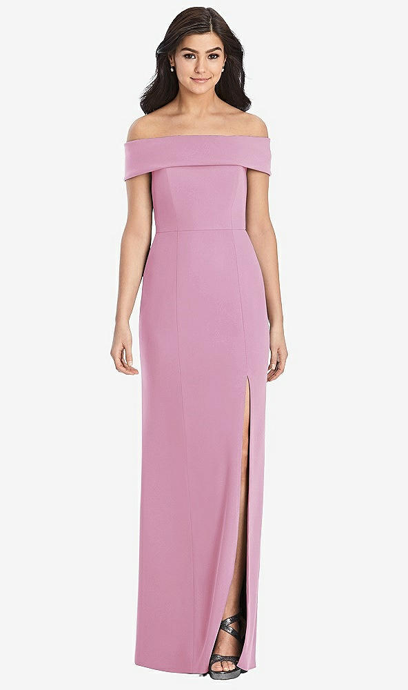 【STYLE: 3030】Cuffed Off-the-Shoulder Trumpet Gown【COLOR: Powder Pink】