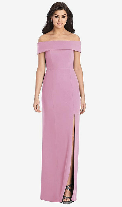 【STYLE: 3030】Cuffed Off-the-Shoulder Trumpet Gown【COLOR: Powder Pink】