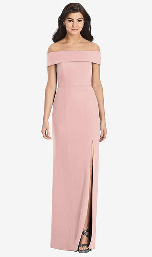 【STYLE: 3030】Cuffed Off-the-Shoulder Trumpet Gown【COLOR: Rose - PANTONE Rose Quartz】