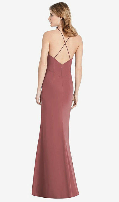 【STYLE: 1512】Criss Cross Open-Back Chiffon Trumpet Gown【COLOR: English Rose】