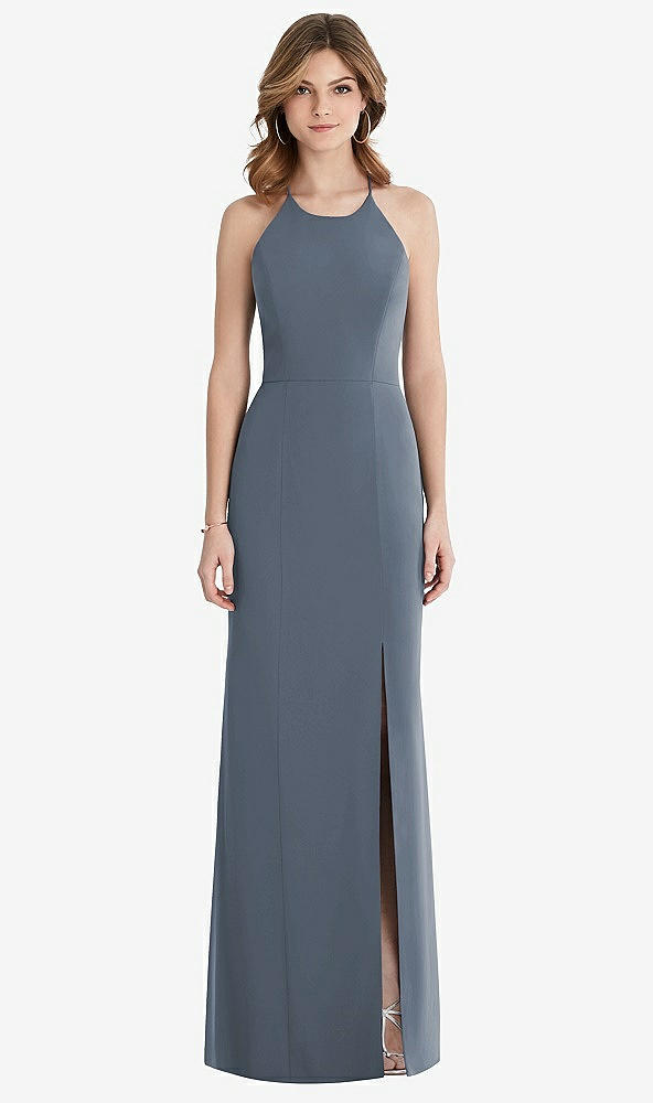 【STYLE: 1512】Criss Cross Open-Back Chiffon Trumpet Gown【COLOR: Silverstone】