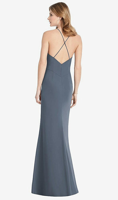 【STYLE: 1512】Criss Cross Open-Back Chiffon Trumpet Gown【COLOR: Silverstone】