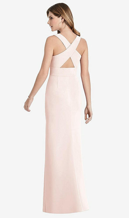 【STYLE: 1513】Criss Cross Back Trumpet Gown with Front Slit【COLOR: Blush】