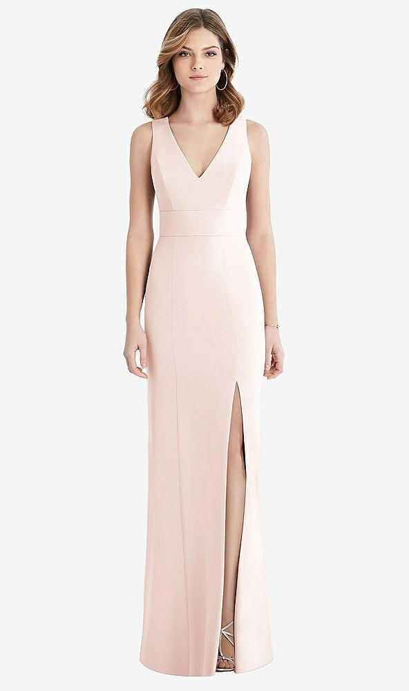 【STYLE: 1513】Criss Cross Back Trumpet Gown with Front Slit【COLOR: Blush】