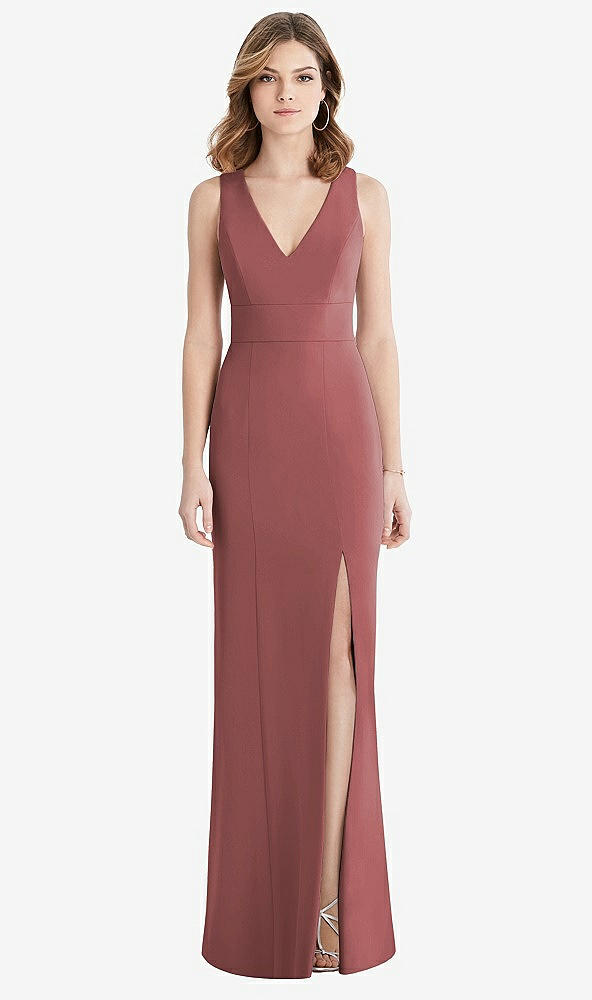 【STYLE: 1513】Criss Cross Back Trumpet Gown with Front Slit【COLOR: English Rose】