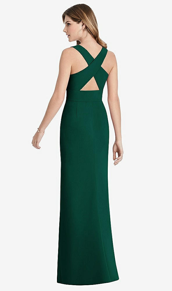 【STYLE: 1513】Criss Cross Back Trumpet Gown with Front Slit【COLOR: Hunter Green】