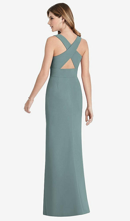 【STYLE: 1513】Criss Cross Back Trumpet Gown with Front Slit【COLOR: Icelandic】